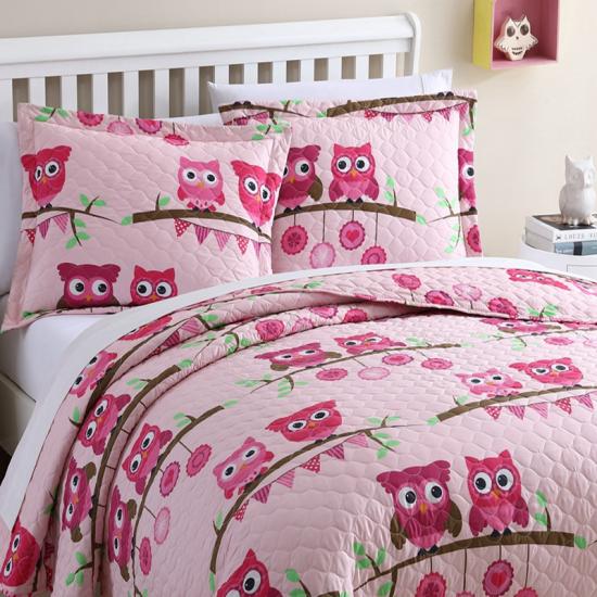 cxmicrotex Owl Pink Quilt Set kolekce dívčích povlečení