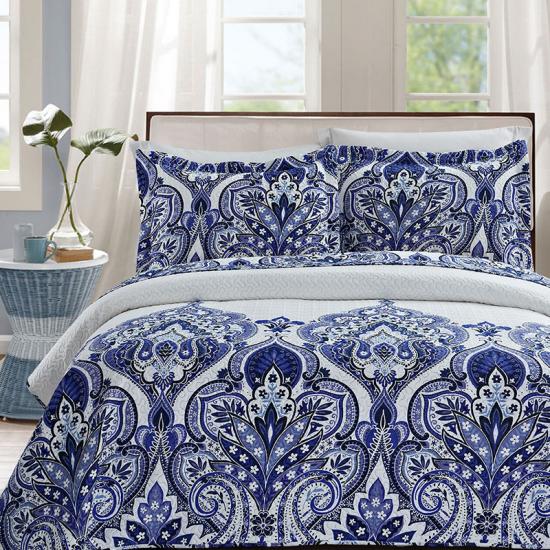 cxmicrotex Blue Damask Pinsonic Quilts Přehozy Přehozy